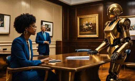 A Wise Female Executive Of Color In A Suit Chattin